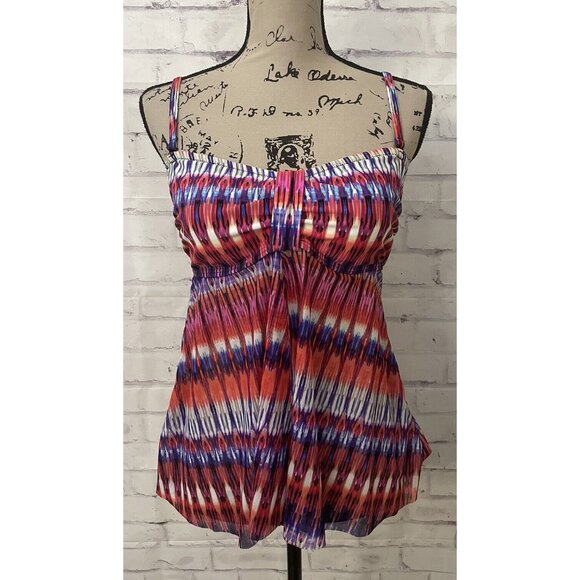 Croft‎ & Barrow Sheer draped Bottom Swim Tankini Top Size 12 Red pink purple - Picture 1 of 8